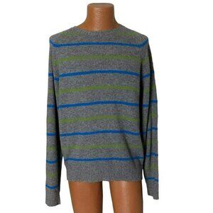 J Crew Mens Wool Sweater Grey Multi Stripe Crew Neck Size Large Preppy Casual‎